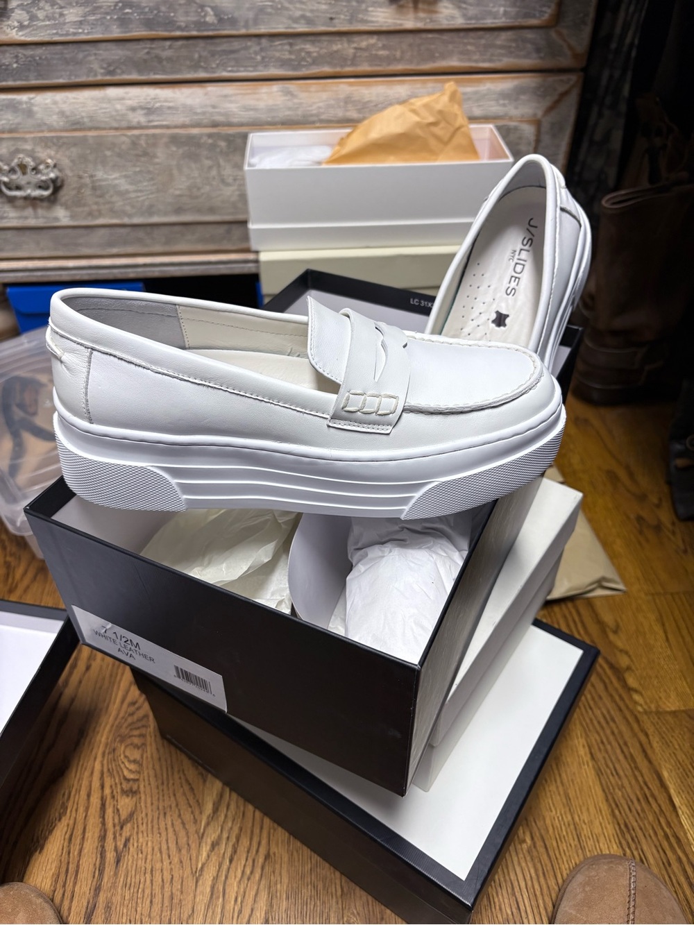 J/SLIDES White Platform Penny Loafers
